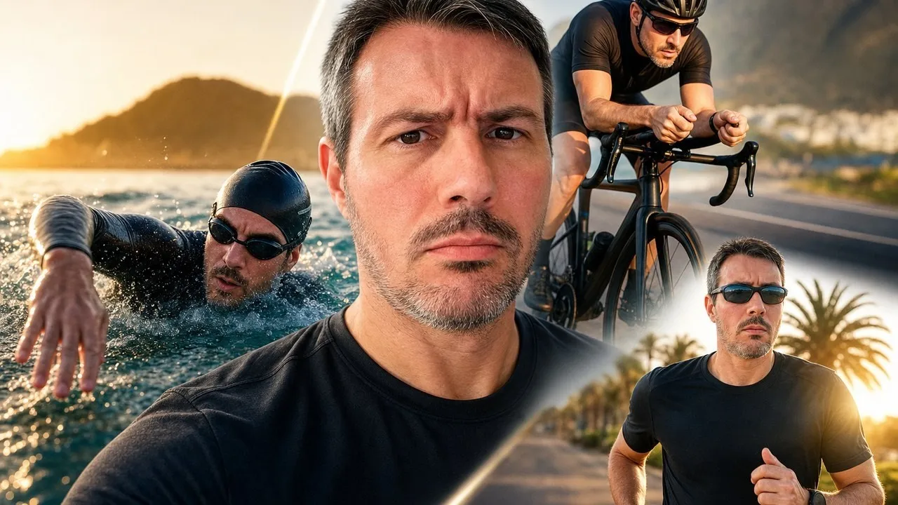 Montage triathlon : Ayrton en natation, à vélo et en course à pied